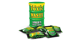Toxic Waste Green - Ultra sour fruit flavoured candy, flavours include; Kiwi, Lime, Grape, Melon & Apple