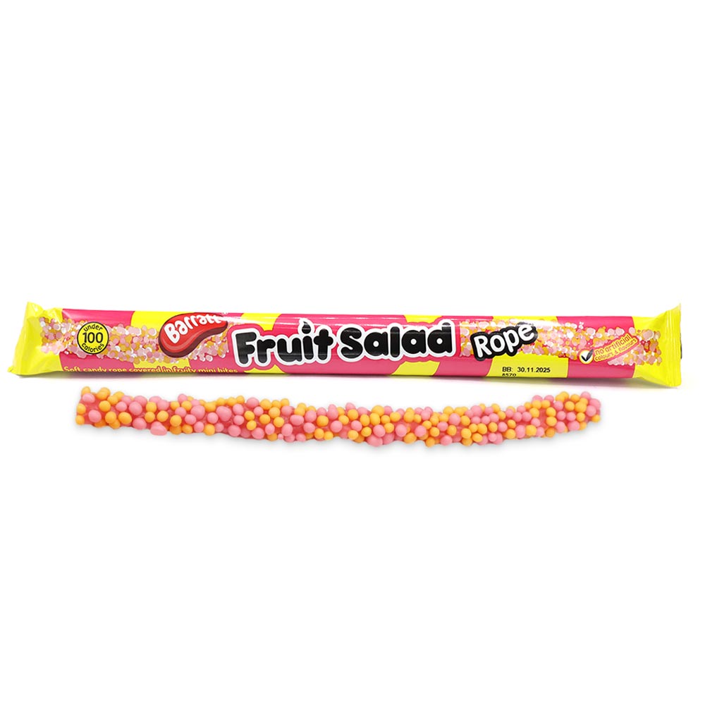 Fruit Salad Rope - Raspberry & pineapple flavour jelly rope coated in fruity and crunchy sugar rocks