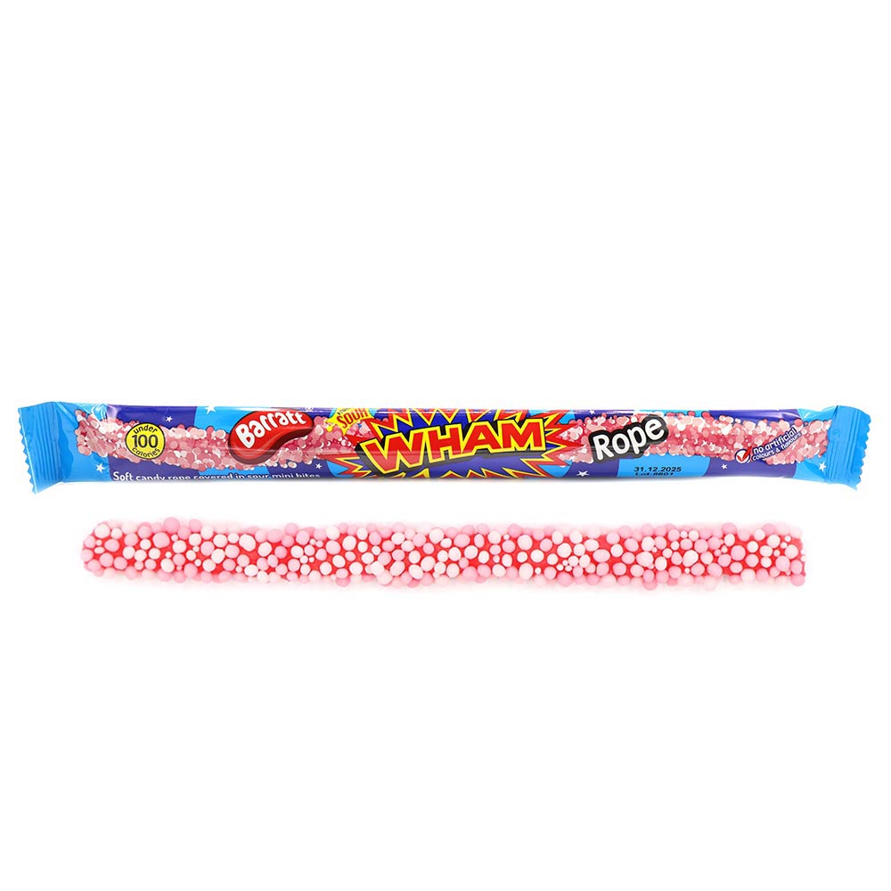 Wham Rope - Sour raspberry flavour soft candy rope coated in candy pieces