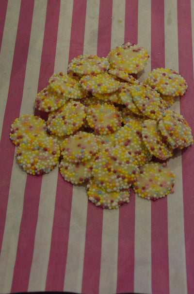 Snowies - white chocolate with a crunchy, colourful candy topping