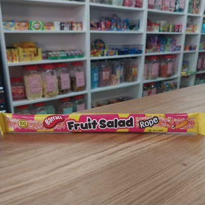 Fruit Salad Rope - Raspberry & pineapple flavour jelly rope coated in fruity and crunchy sugar rocks