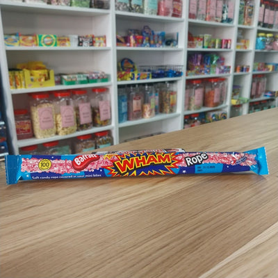 Wham Rope - Sour raspberry flavour soft candy rope coated in candy pieces